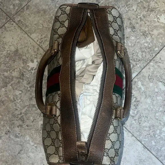 Authentic Gucci Sherry Line Boston Bag – Vintage GG Monogram Canvas Satchel - Picture 14 of 16